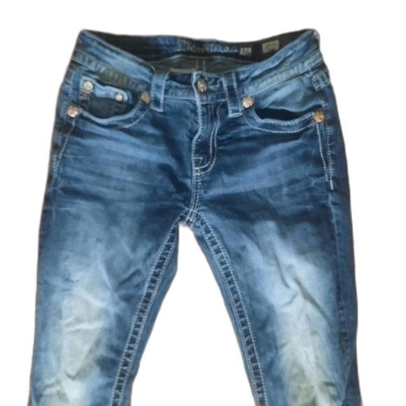 Miss Me Standard Bootcut Jeans Embellished Busted Knee Size 26 - Picture 3 of 8